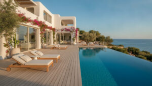 Villa de alquiler vacacional con piscina infinita y vistas al mar en Ibiza